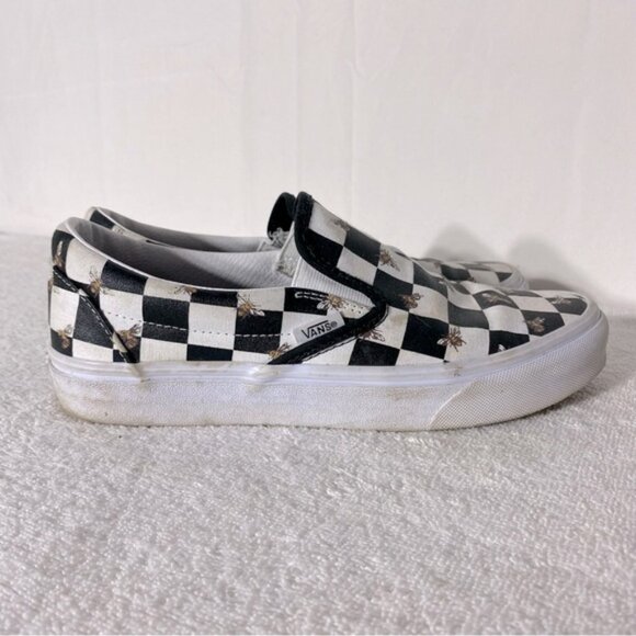Vans Unisex Slip On Black & White Bee Check Sneakers 8/6.5 - Picture 2 of 13